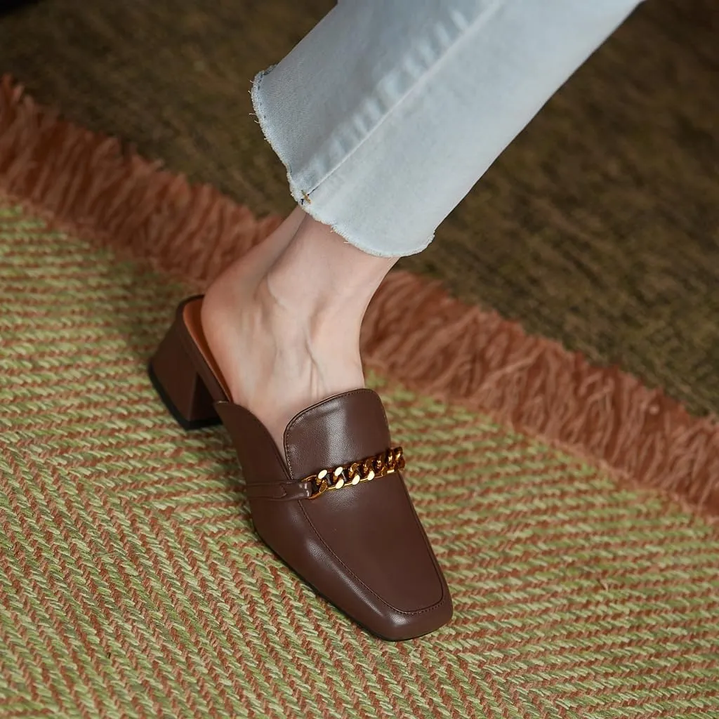 Women's Chunky Block Low Heel Mule Loafers Square Toe Slip On Backless Dress Pump Slide Sandal Shoes