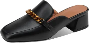Women's Chunky Block Low Heel Mule Loafers Square Toe Slip On Backless Dress Pump Slide Sandal Shoes