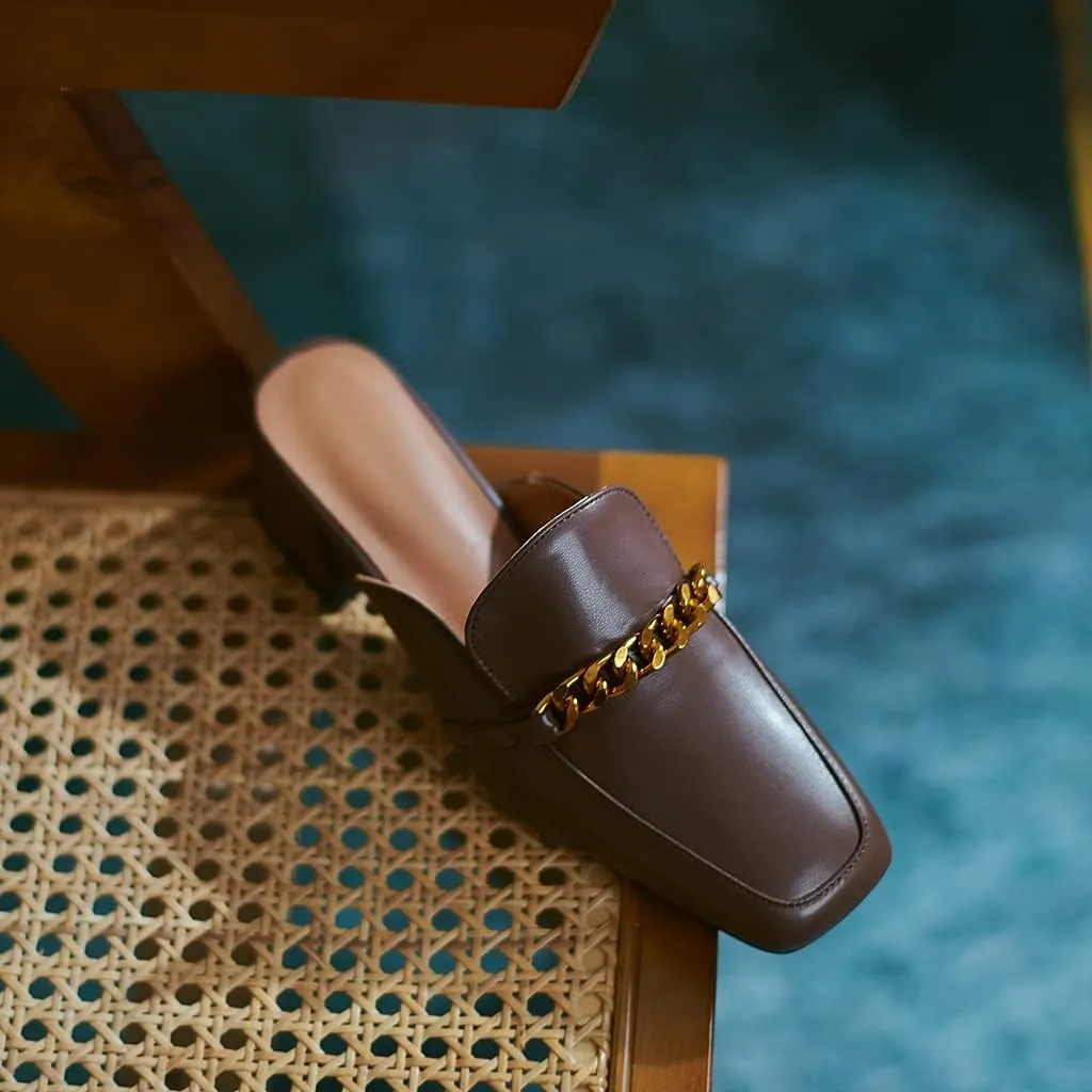 Women's Chunky Block Low Heel Mule Loafers Square Toe Slip On Backless Dress Pump Slide Sandal Shoes