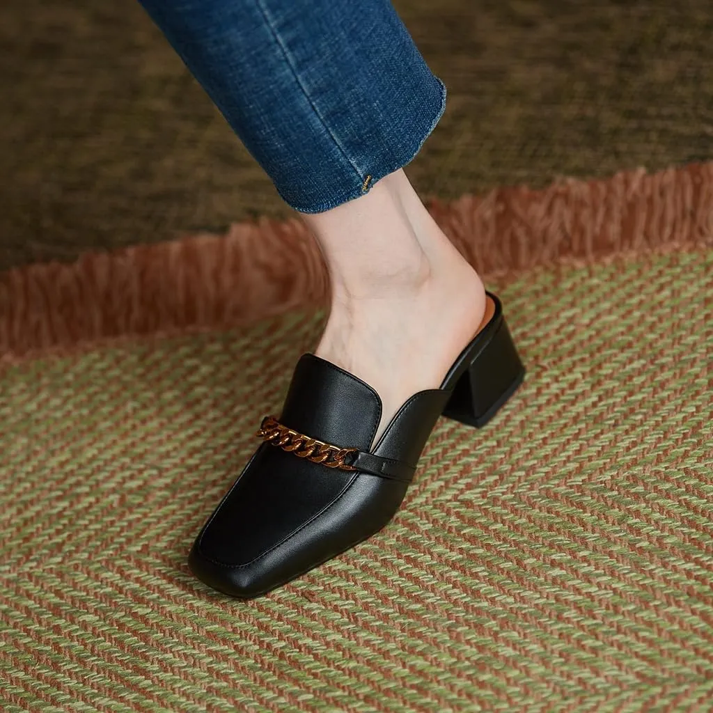 Women's Chunky Block Low Heel Mule Loafers Square Toe Slip On Backless Dress Pump Slide Sandal Shoes