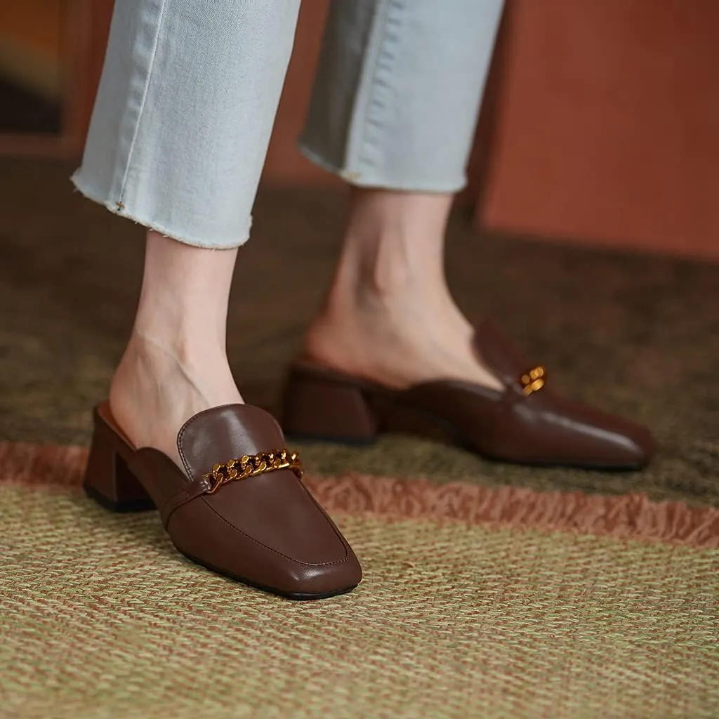 Women's Chunky Block Low Heel Mule Loafers Square Toe Slip On Backless Dress Pump Slide Sandal Shoes