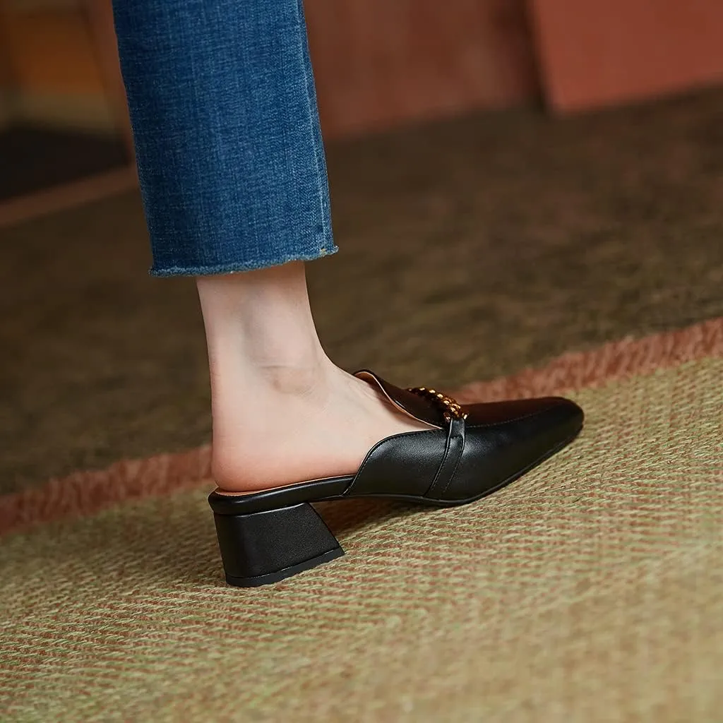 Women's Chunky Block Low Heel Mule Loafers Square Toe Slip On Backless Dress Pump Slide Sandal Shoes