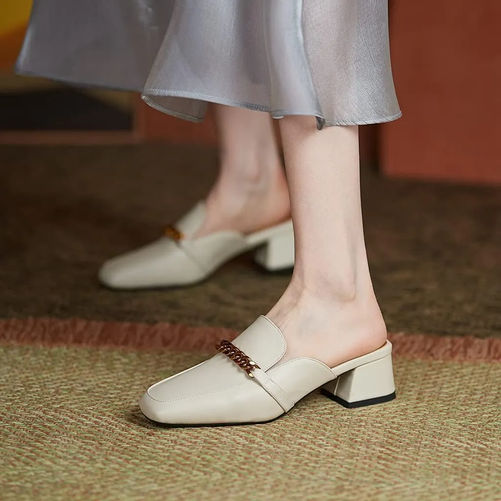 Women's Chunky Block Low Heel Mule Loafers Square Toe Slip On Backless Dress Pump Slide Sandal Shoes
