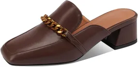 Women's Chunky Block Low Heel Mule Loafers Square Toe Slip On Backless Dress Pump Slide Sandal Shoes
