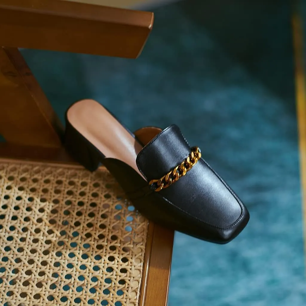 Women's Chunky Block Low Heel Mule Loafers Square Toe Slip On Backless Dress Pump Slide Sandal Shoes