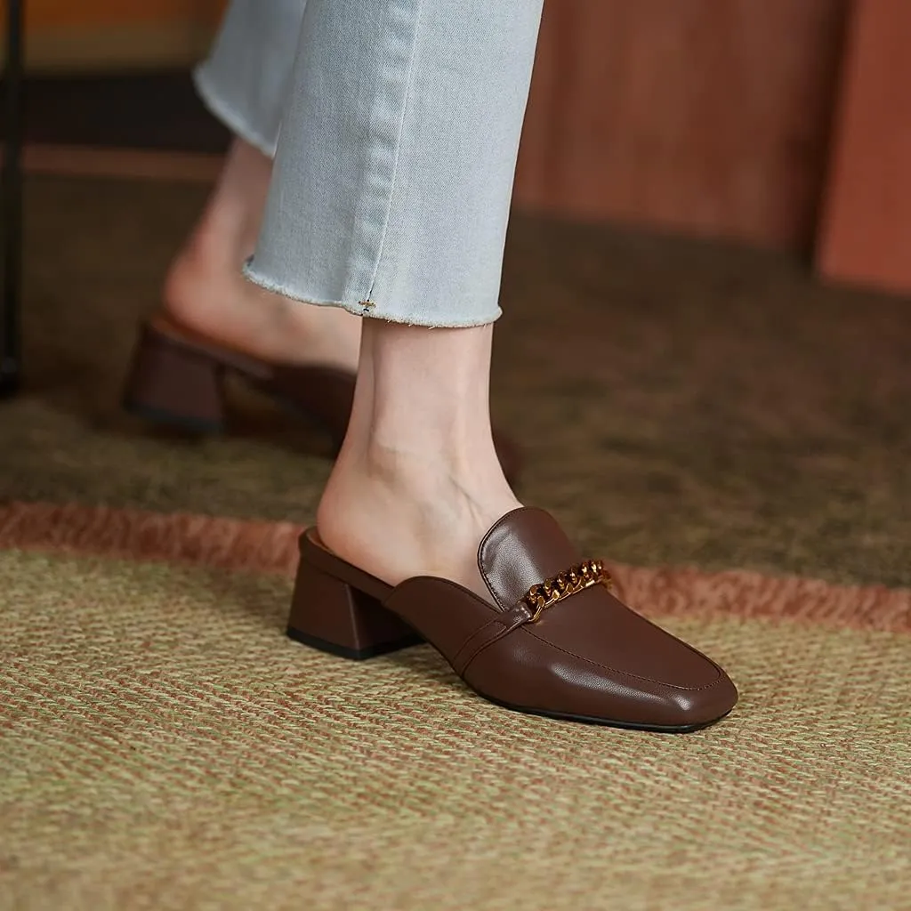 Women's Chunky Block Low Heel Mule Loafers Square Toe Slip On Backless Dress Pump Slide Sandal Shoes