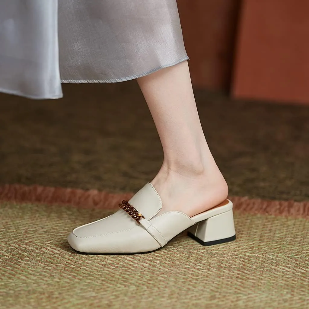 Women's Chunky Block Low Heel Mule Loafers Square Toe Slip On Backless Dress Pump Slide Sandal Shoes