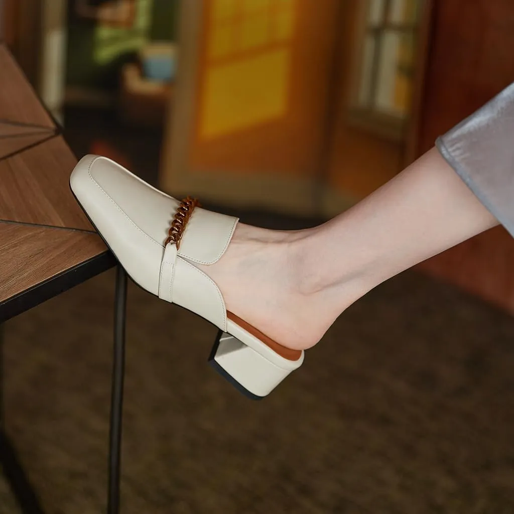 Women's Chunky Block Low Heel Mule Loafers Square Toe Slip On Backless Dress Pump Slide Sandal Shoes
