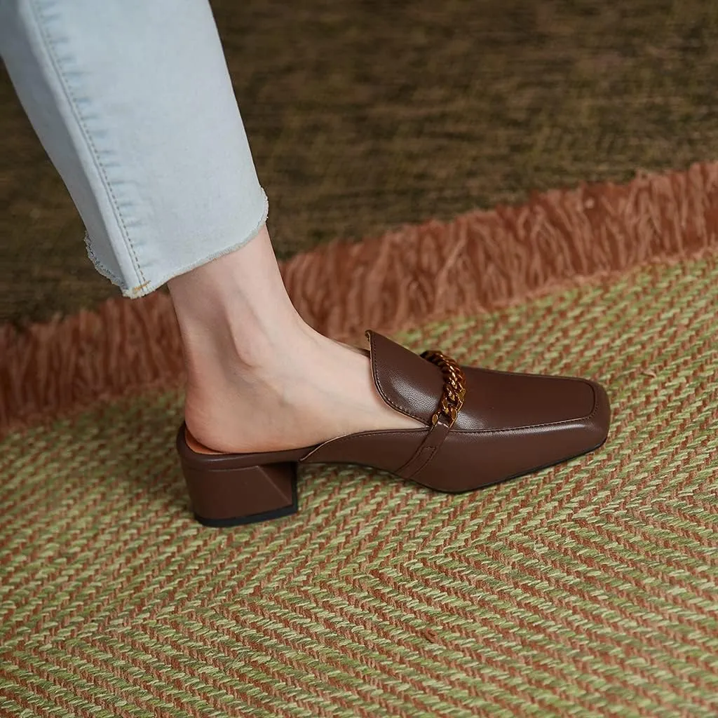 Women's Chunky Block Low Heel Mule Loafers Square Toe Slip On Backless Dress Pump Slide Sandal Shoes