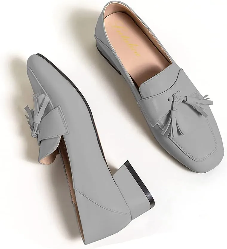 Women's Classic Closed Round Toe Matte Leather Comfort Patchwork Tassel Slip On Dress Flat Loafers Pumps Shoes