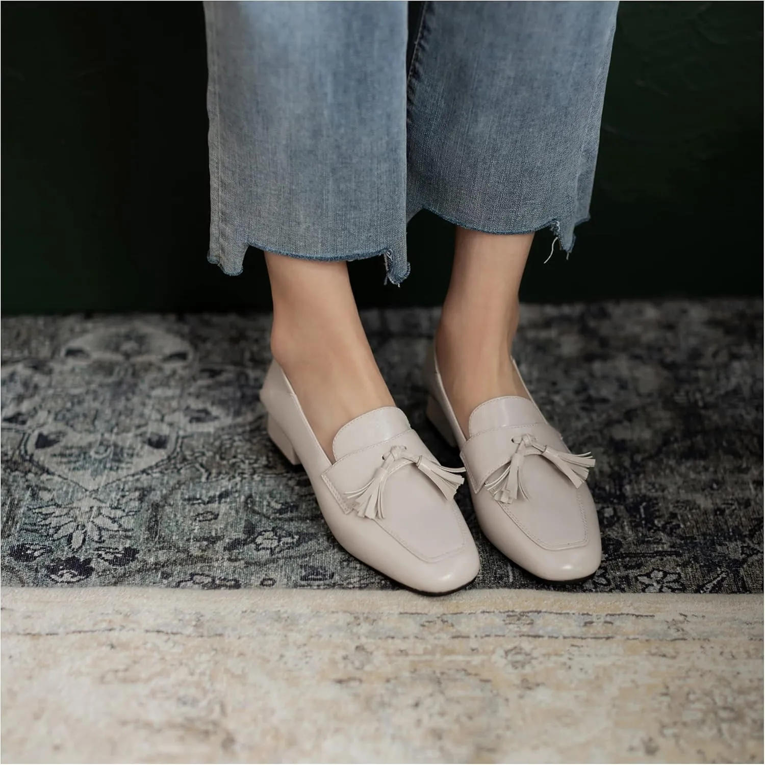 Women's Classic Closed Round Toe Matte Leather Comfort Patchwork Tassel Slip On Dress Flat Loafers Pumps Shoes
