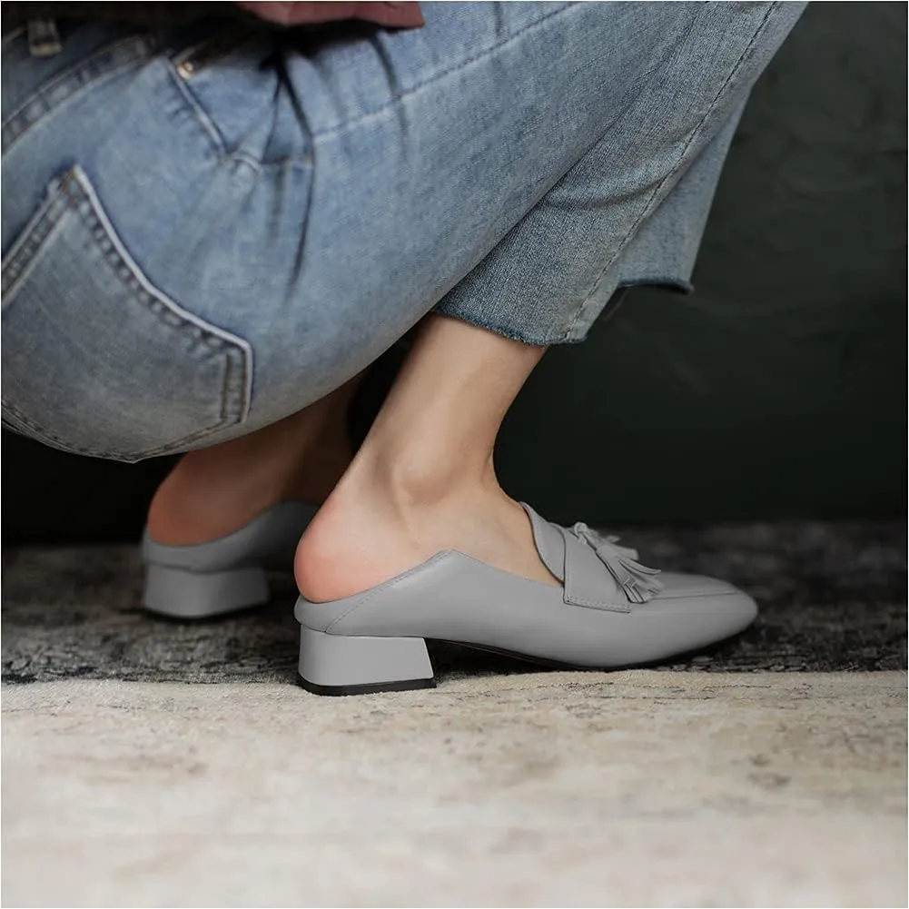 Women's Classic Closed Round Toe Matte Leather Comfort Patchwork Tassel Slip On Dress Flat Loafers Pumps Shoes