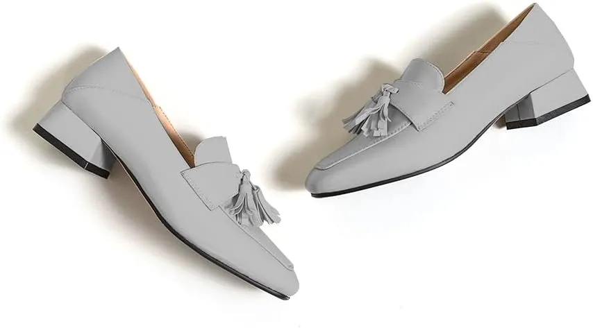 Women's Classic Closed Round Toe Matte Leather Comfort Patchwork Tassel Slip On Dress Flat Loafers Pumps Shoes