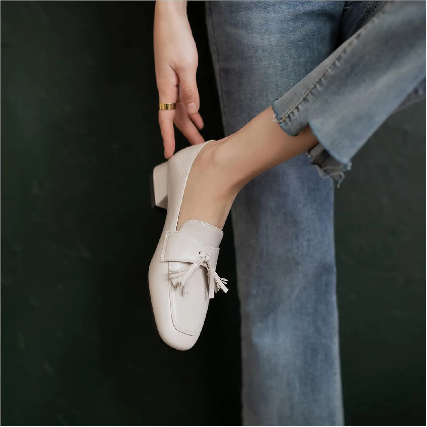 Women's Classic Closed Round Toe Matte Leather Comfort Patchwork Tassel Slip On Dress Flat Loafers Pumps Shoes