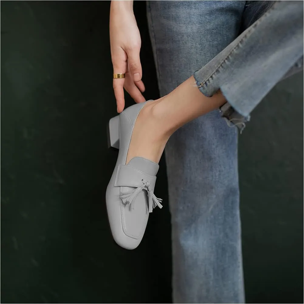 Women's Classic Closed Round Toe Matte Leather Comfort Patchwork Tassel Slip On Dress Flat Loafers Pumps Shoes