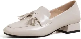 Women's Classic Closed Round Toe Matte Leather Comfort Patchwork Tassel Slip On Dress Flat Loafers Pumps Shoes