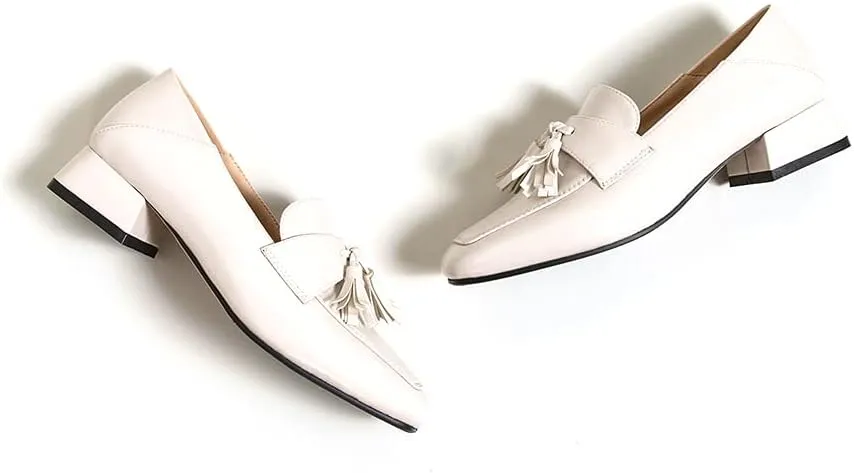Women's Classic Closed Round Toe Matte Leather Comfort Patchwork Tassel Slip On Dress Flat Loafers Pumps Shoes