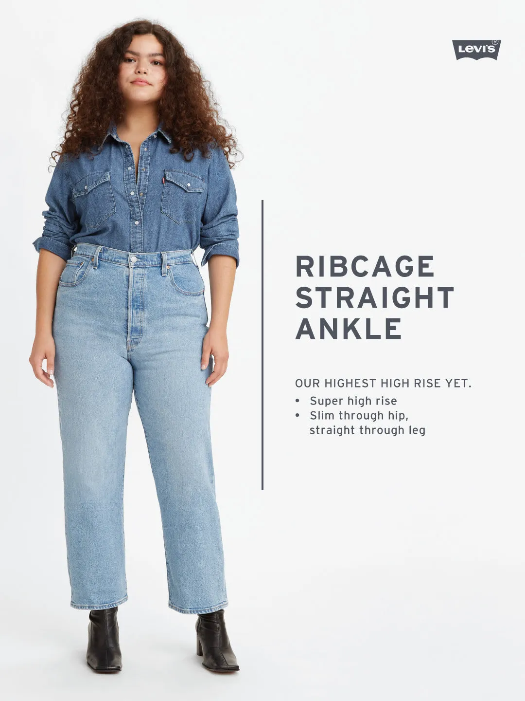 Women's High Rise Ribcage Straight Fit Blue Jeans
